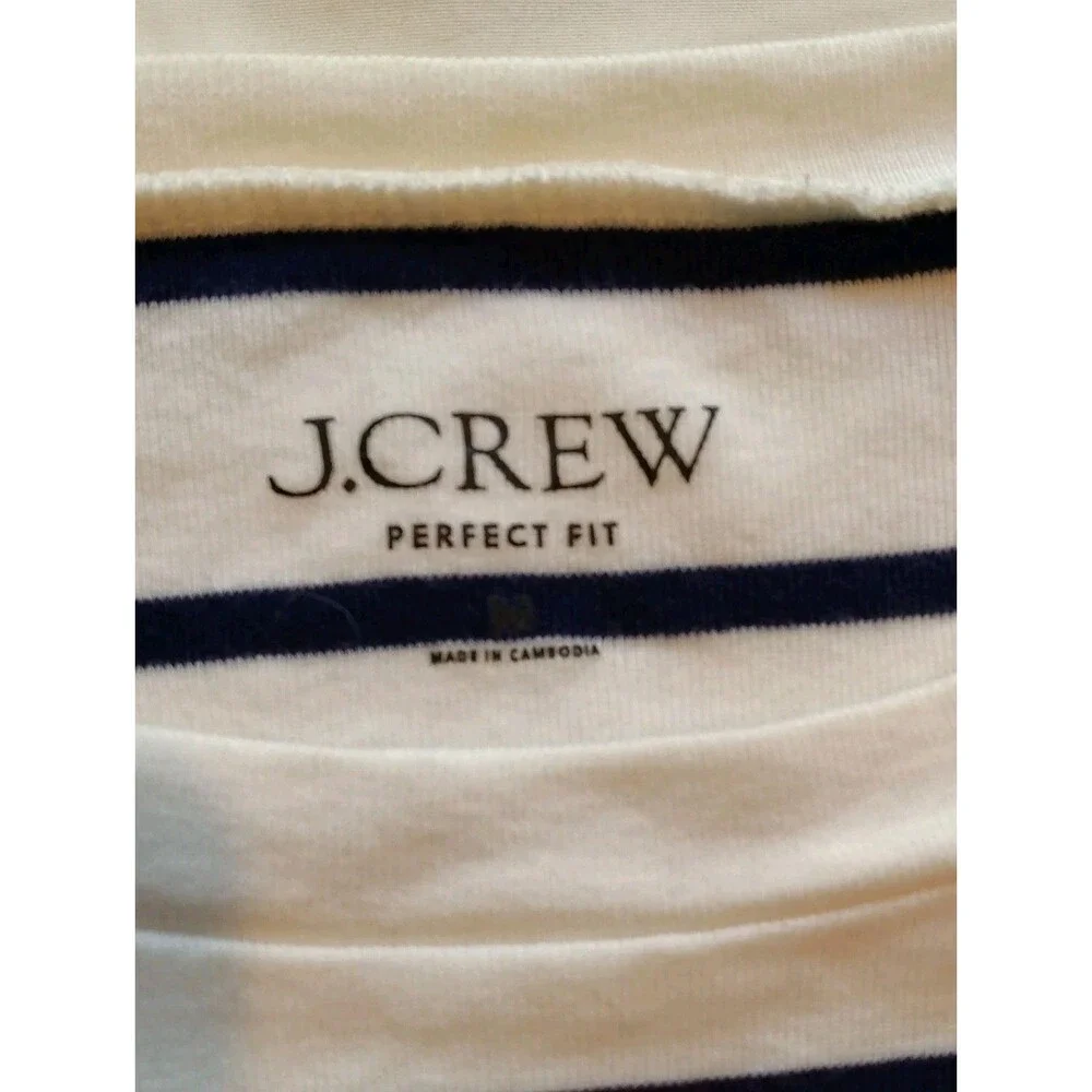 J.Crew Perfect Fit Long Sleeve Navy White Striped Sailor Top Gold Button...